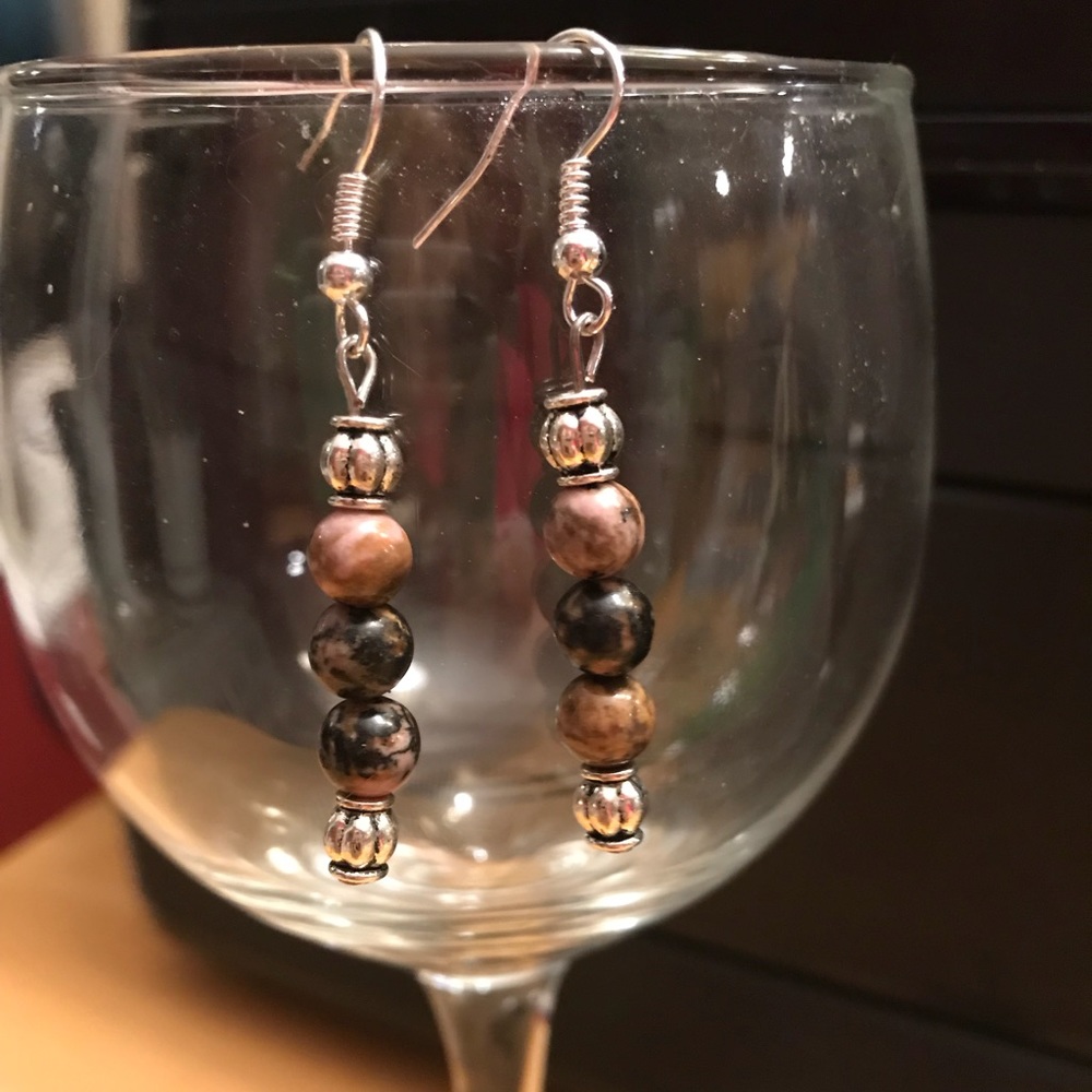 Rhodonite and silver earrings